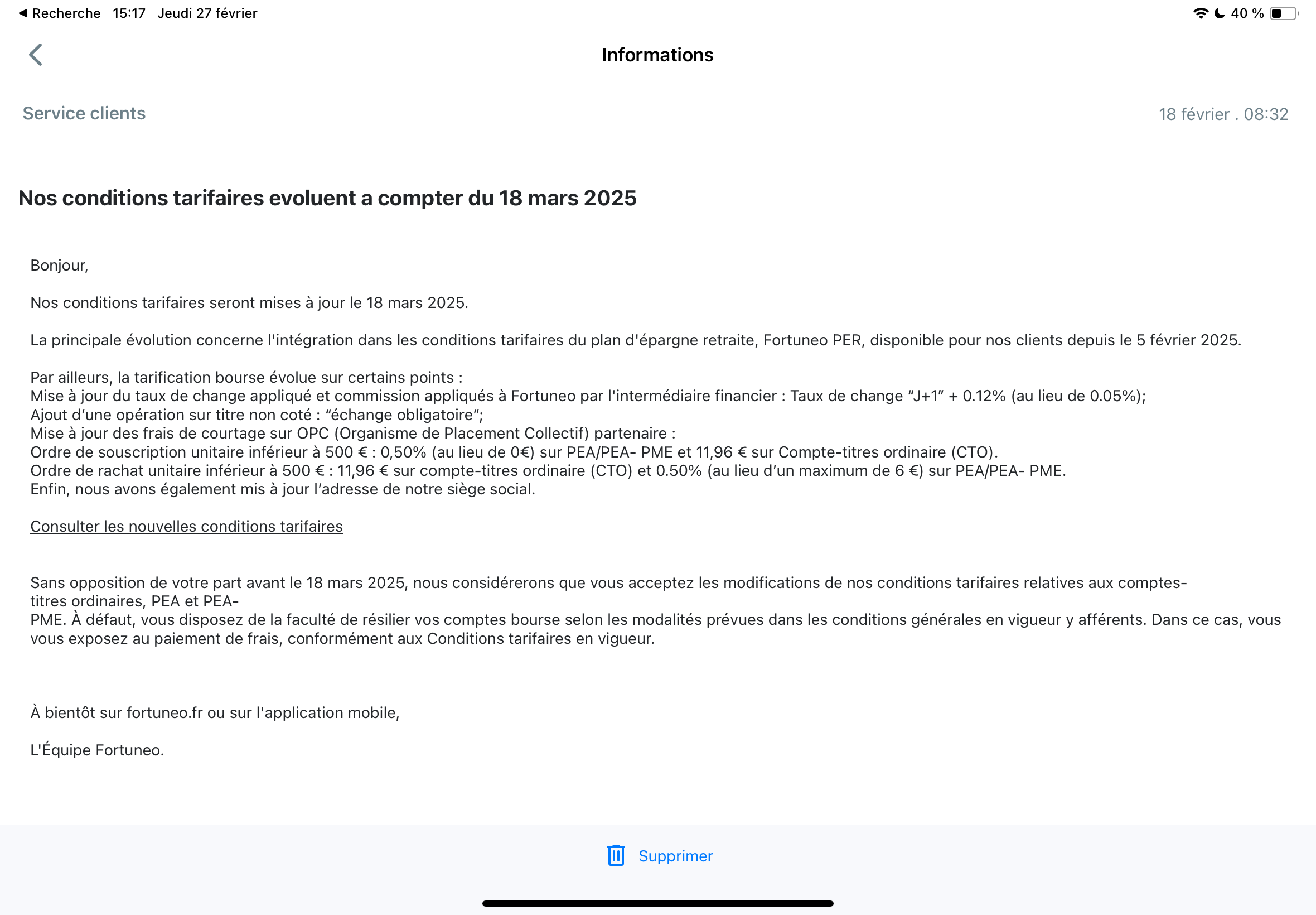 Modification des conditions tarifaires de Fortuneo au 18 mars 2025: du meilleur au pire pour les investisseurs de 500 Euros mensuels et moins en Bourse
