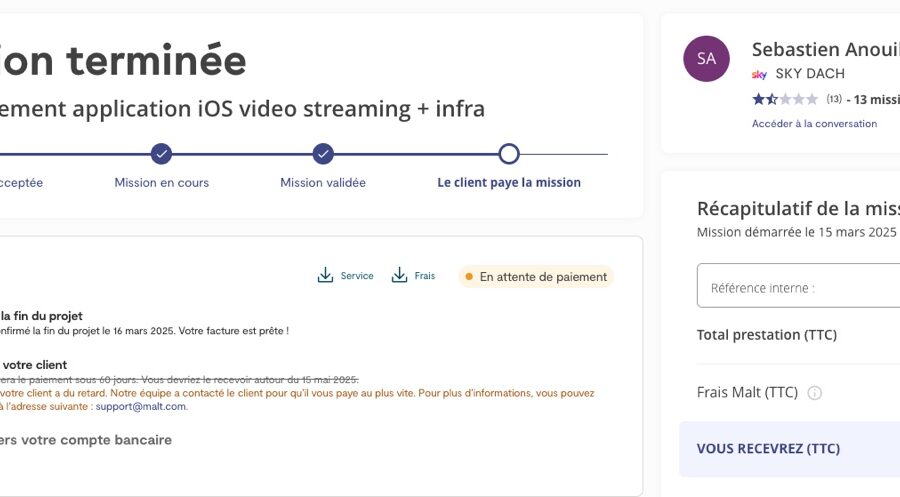 Un client qui m'a demandé de passer par Malt (pour payer plus tard, toujours impayé à ce jour)