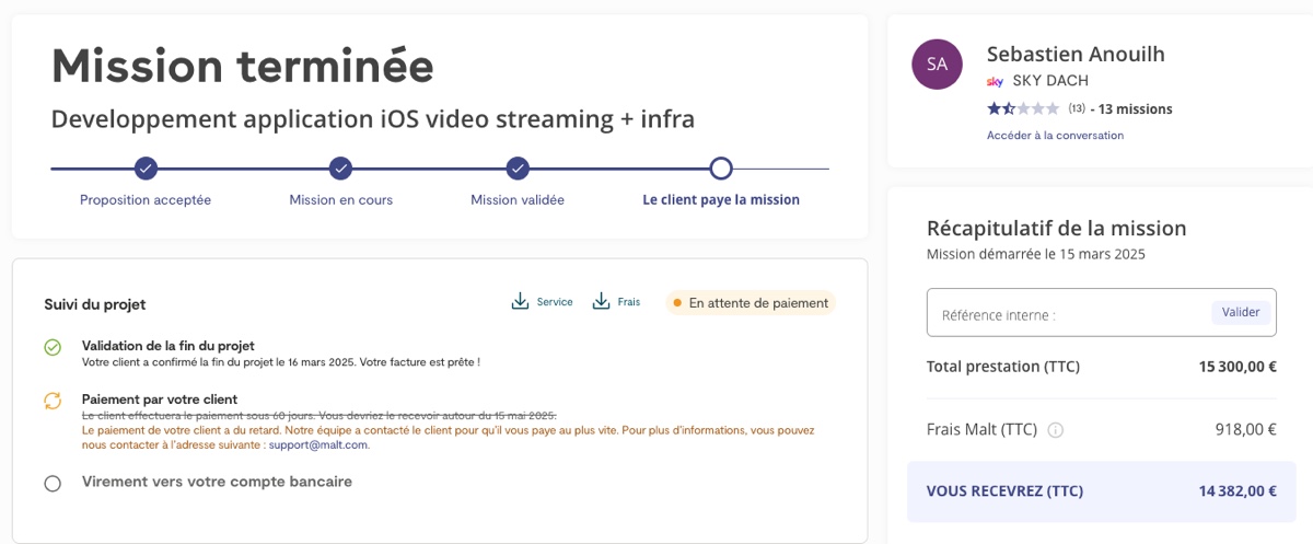 Un client qui m'a demandé de passer par Malt (pour payer plus tard, toujours impayé à ce jour)